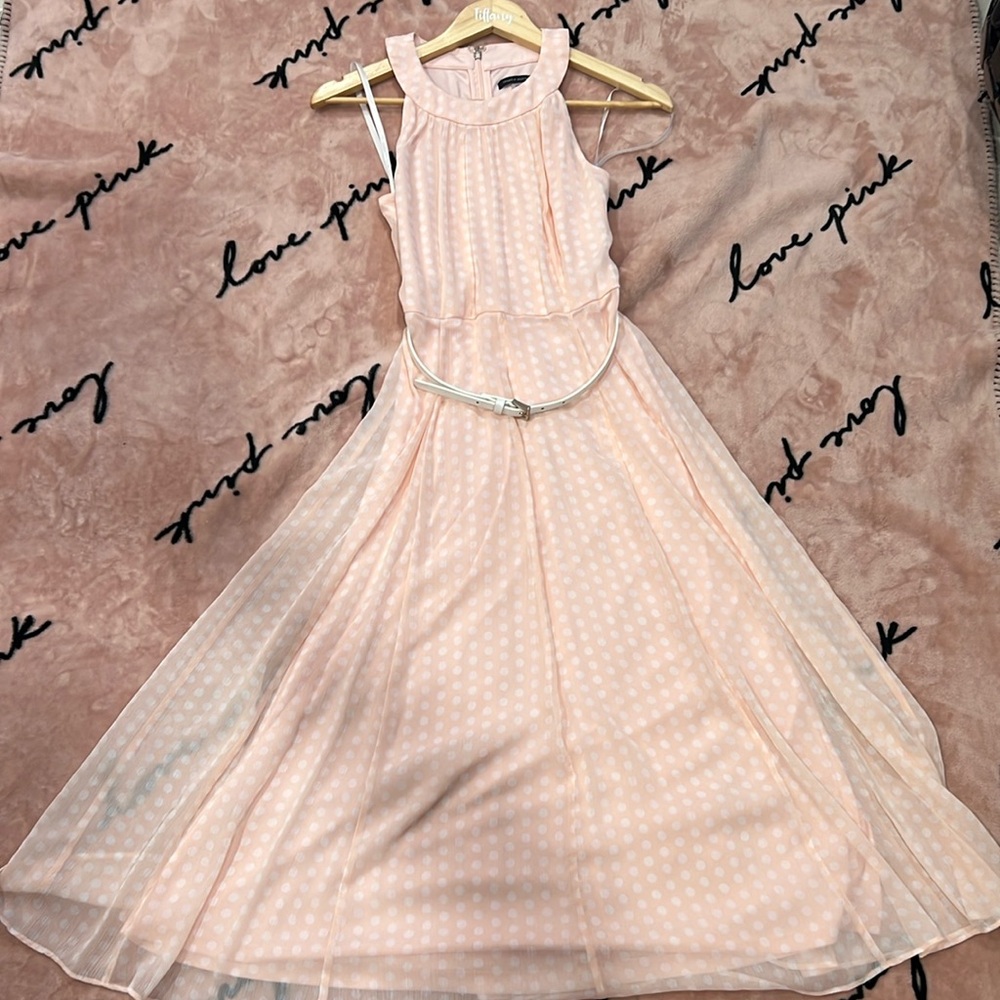 TOMMY HILFIGER MIDI POLKA DOT BELTED DRESS Chiffon Halter PINK Size 2